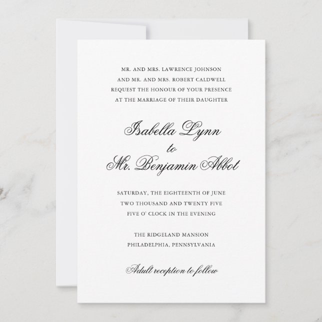 Traditional Black and White Formal Elegant Wedding Invitation (Front)
