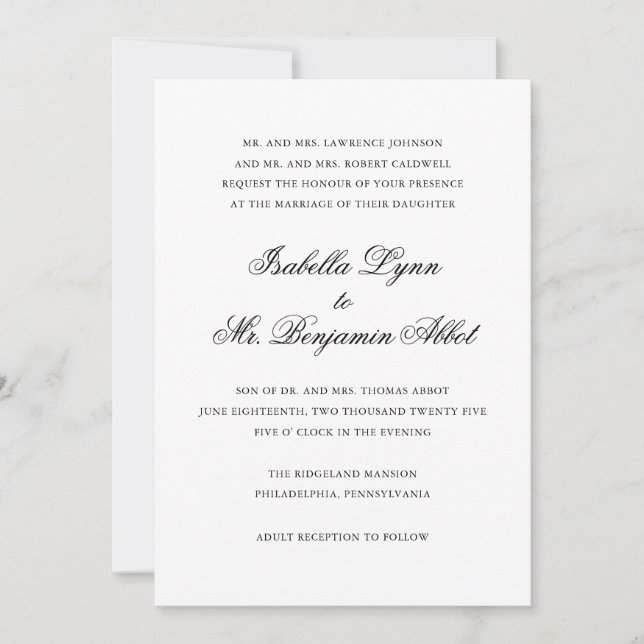 Traditional Black and White Formal Elegant Wedding Invitation (Front)