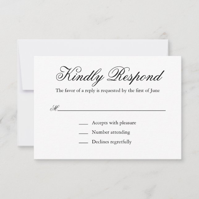 Traditional Black and White Formal Elegant Wedding RSVP Card (Front)