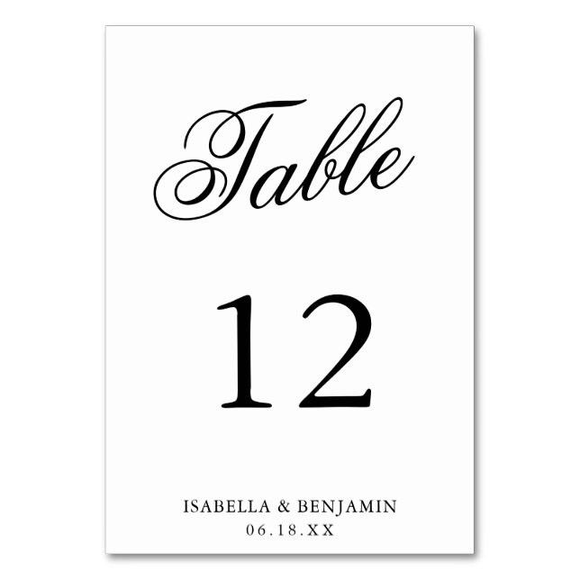 Traditional Black and White Formal Elegant Wedding Table Number (Front)