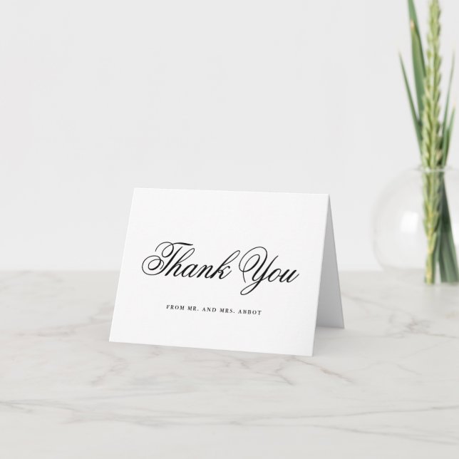 Traditional Black and White Formal Elegant Wedding Thank You Card (Front)