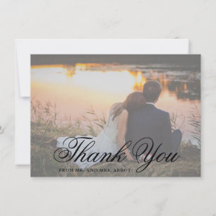 Traditional Black and White Photo Elegant Wedding Thank You Card