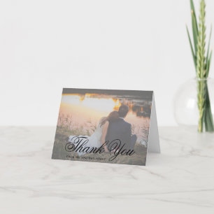 Traditional Black and White Photo Elegant Wedding Thank You Card