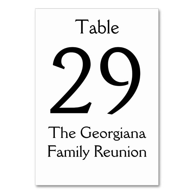 Traditional Black and White Table Number Card (Front)