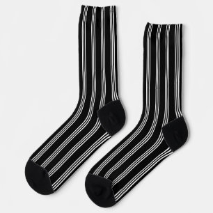 Traditional Black and White Triple Vertical Stripe Socks