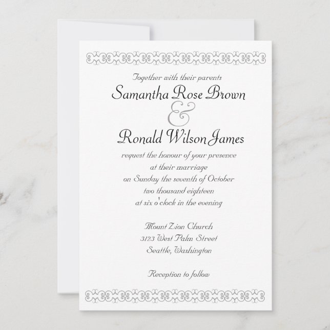 Traditional Black and White Wedding Invitation (Front)
