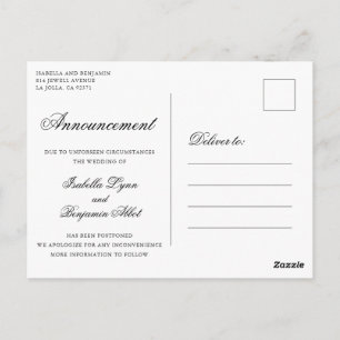 Traditional Black and White Wedding Postponement Postcard