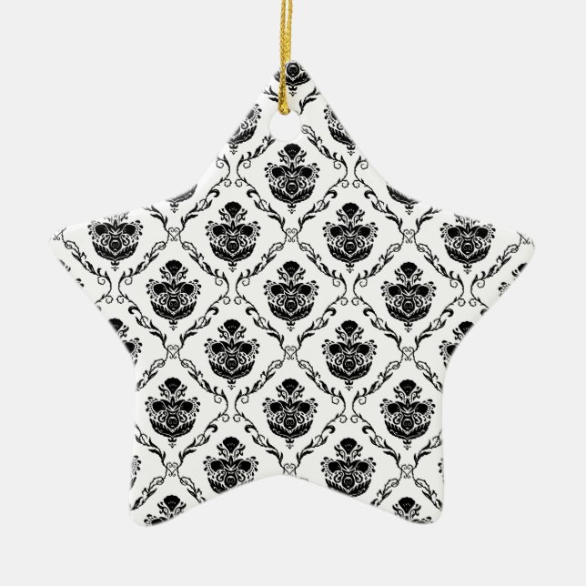 Traditional Black Damask Ceramic Ornament (Front)