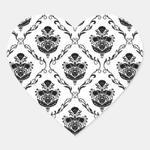 Traditional Black Damask Heart Sticker