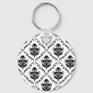 Traditional Black Damask Keychain