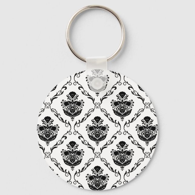 Traditional Black Damask Keychain (Front)