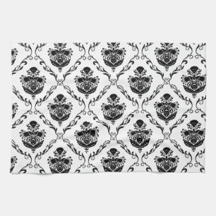Traditional Black Damask Kitchen Towel