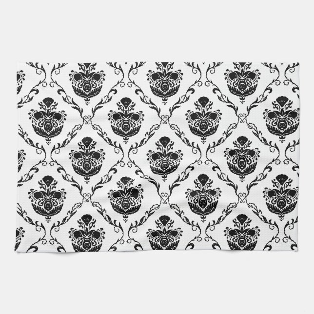Traditional Black Damask Kitchen Towel (Horizontal)