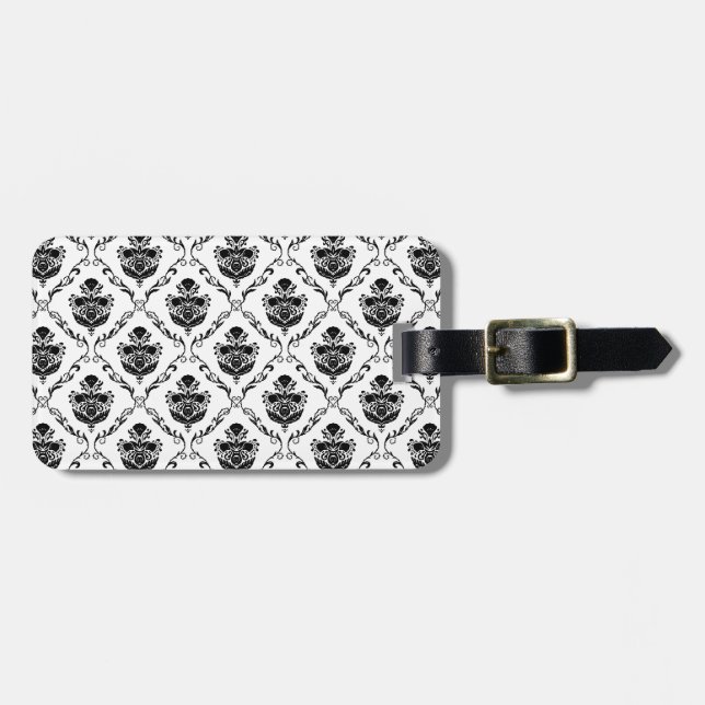 Traditional Black Damask Luggage Tag (Front Horizontal)