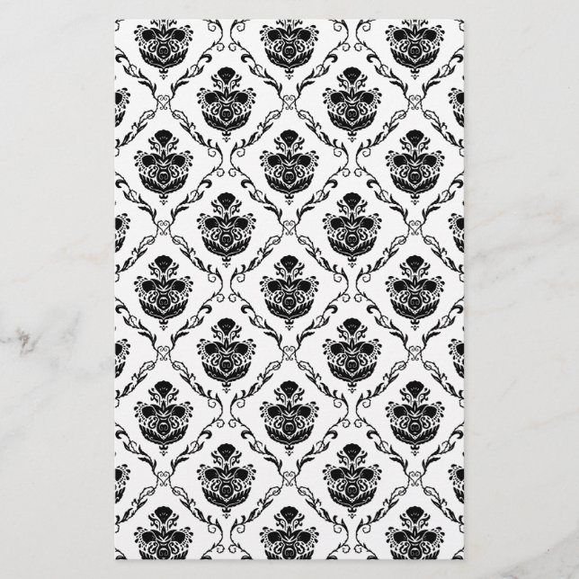 Traditional Black Damask Stationery (Front)
