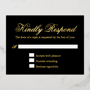 Traditional Black Formal Wedding Foil RSVP Card