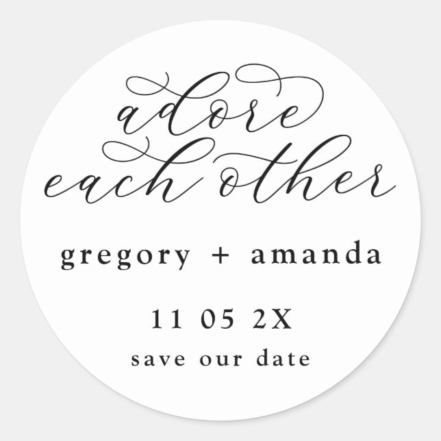 Traditional Black on White Elegant Calligraphy Classic Round Sticker (Front)