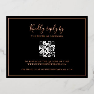 Traditional Black QR Code Wedding Foil RSVP Card