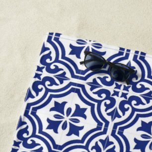 Traditional Blue and White Spanish Azulejo Beach Towel