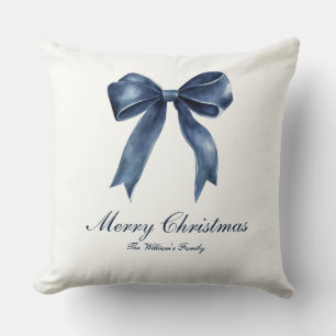 Traditional Blue Knot Christmas Throw Pillow