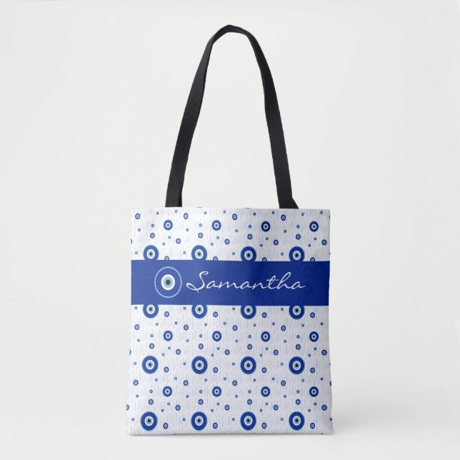 Traditional Blue Nazar Evil Eye Charm Tote Bag (Front)