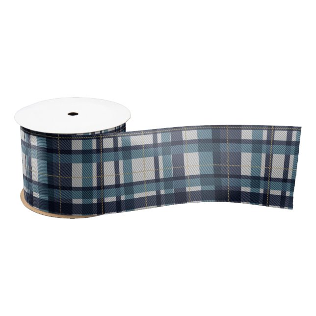 Traditional Blue Preppy Plaid Pattern Satin Ribbon (Spool)