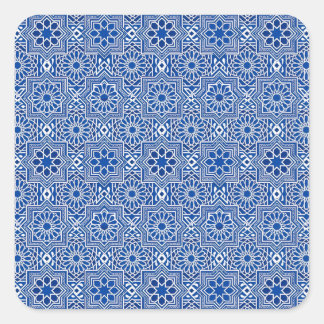 Traditional Blue Tile Geometric Pattern Square Sticker