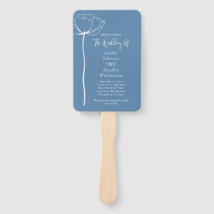 Traditional Blue White Bold Minimal Floral Program Hand Fan