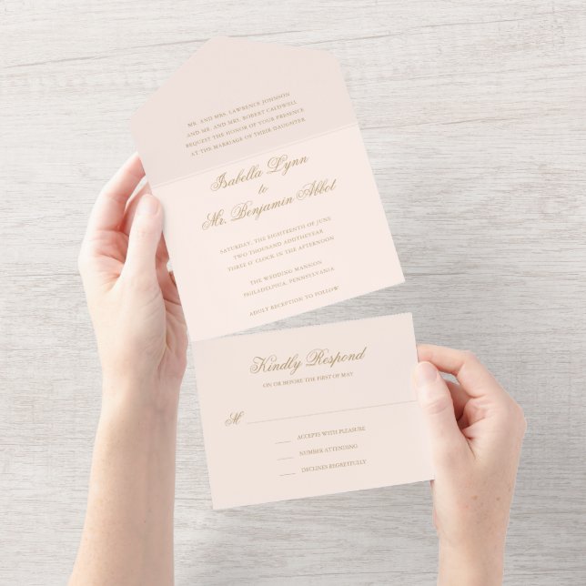 Traditional Blush Pink Formal Elegant Wedding All In One Invitation (Tearaway)
