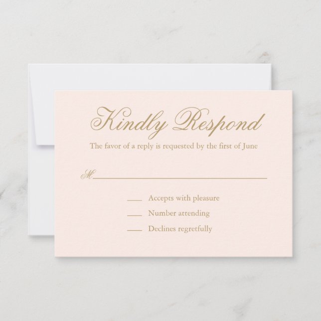 Traditional Blush Pink Formal Elegant Wedding RSVP Card (Front)