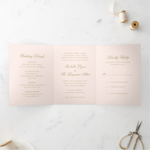 Traditional Blush Pink Formal Elegant Wedding Tri-Fold Invitation