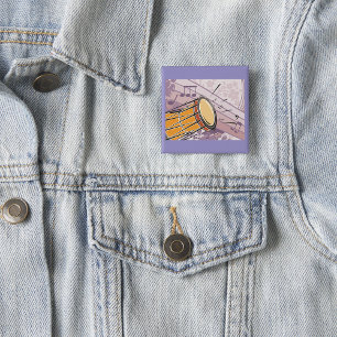 Traditional Bongo Drum With Music Notes 2 Inch Square Button