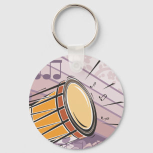 Traditional Bongo Drum With Music Notes Keychain