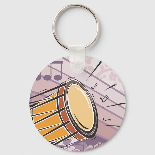 Traditional Bongo Drum With Music Notes Keychain (Front)