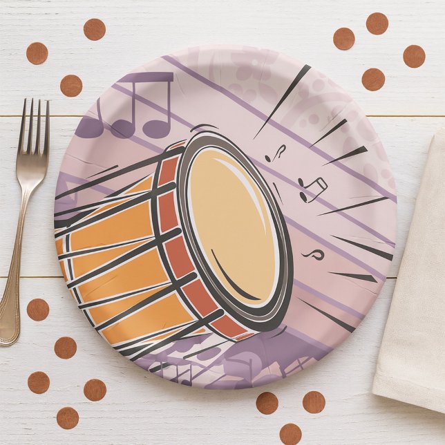 Traditional Bongo Drum With Music Notes Paper Plate (Creator Uploaded)
