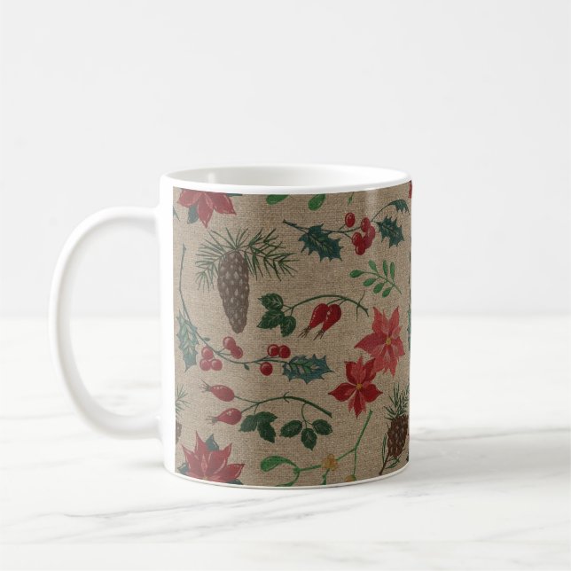 Traditional Botanical Christmas Coffee Mug (Left)