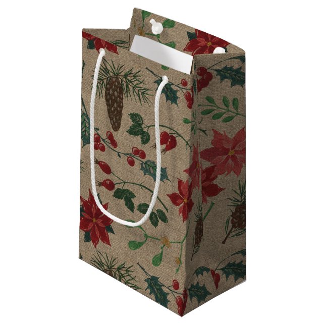 Traditional Botanical Christmas Small Gift Bag (Front Angled)