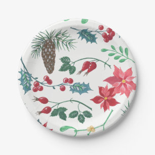 Traditional Botanical Christmas (white) Paper Plate