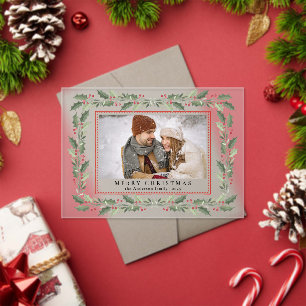 Traditional Botanical Family Photo Christmas Card Acrylic Invitations