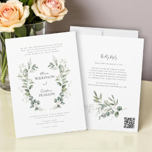 Traditional Botanical Greenery Wedding QRCode RSVP Invitation