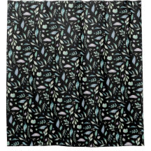 Traditional Botanical Leaf Pattern Blues on Black