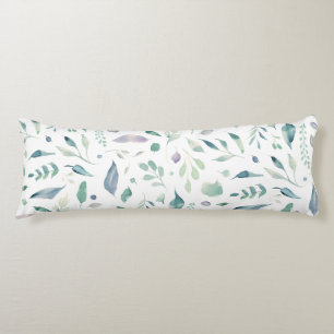 Traditional Botanical Leaf Pattern Blues on White Body Pillow