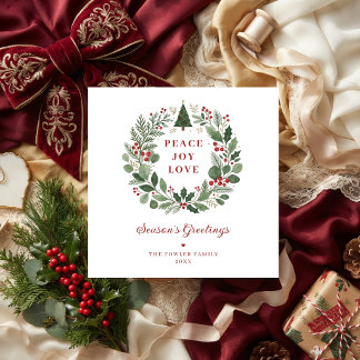 Traditional Botanical Peace Joy Love Wreath TMF26 Holiday Card