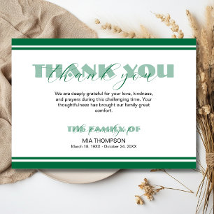 Traditional Bottle Green Lines Memorial Thank You Card