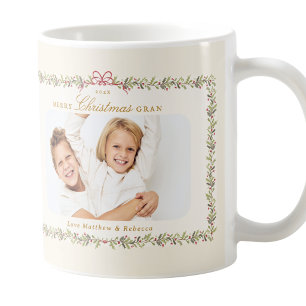 traditional bow christmas botanical photo gift  coffee mug