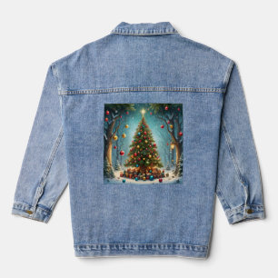 Traditional Bright Happy Christmas Tree, Denim Jacket