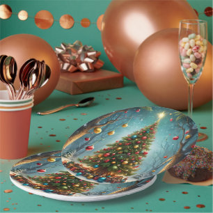 Traditional Bright Happy Christmas Tree, Paper Plate