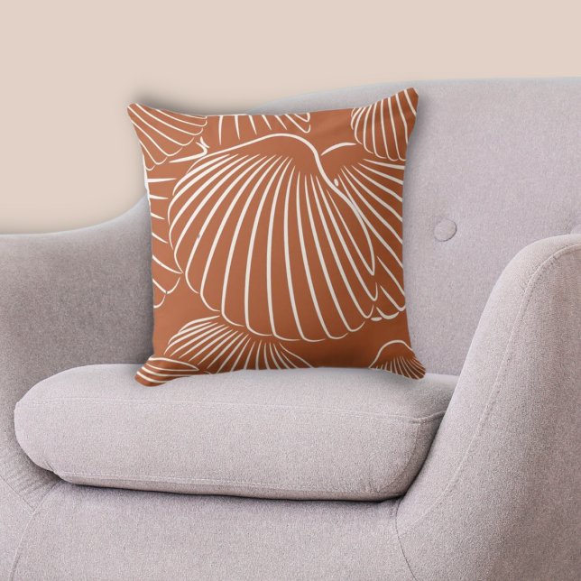 Traditional Brown & White Seashell Pattern Throw Pillow (Traditional Brown & White Seashell Pattern Throw Pillow)