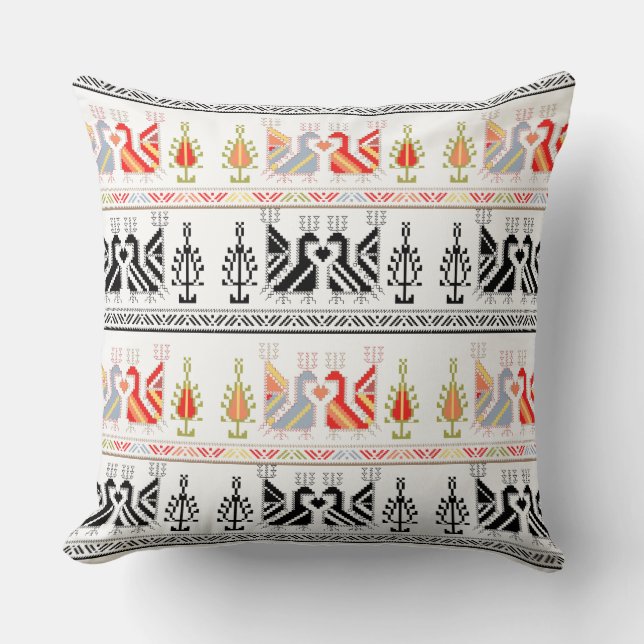 Traditional Bulgarian Folk Art Pattern Throw Pillow (Front)