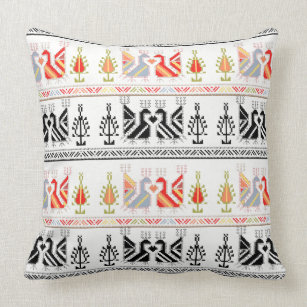 Traditional Bulgarian Folk Art Pattern Throw Pillow